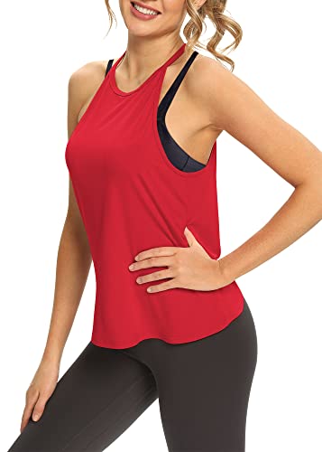 Mippo Open Back Shirts Backless Workout Tops Athletic Yoga Gym Active Wear Going Out Top Exercise Fitness Apparel Low Back Tank Tops Sexy Summer Clothes For Women Red M #TOP3