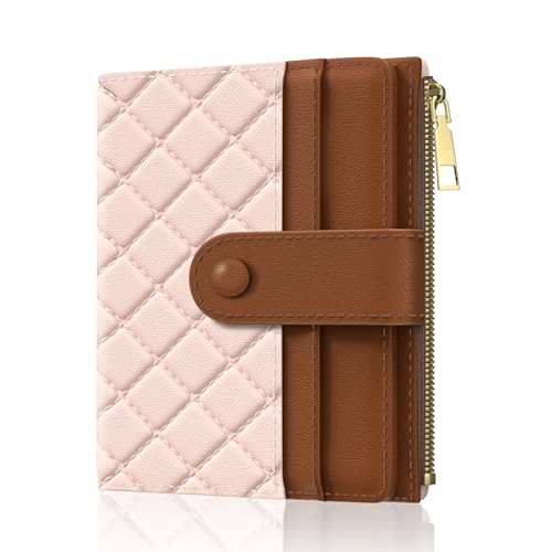 Image of Aiawoxc Womens Wallet, RFID Small Slim Wallets for Women, Compact Credit Card Holder, Cute Leather Bifold Ladies Purse with Zipper Coin Pocket and ID Window, Pink Brown