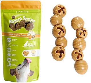 Elkwood Rattlesnaps Natural Dog Treats, Low Fat, High in Fibre Healthy Dog Chews - Peanut, Pumpkin & Chicken - 2x50g PCS, Caramel