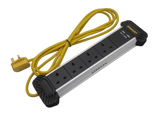 Alargador STANLEY portátil de 3 metros con USB para viajes y talleres móviles.