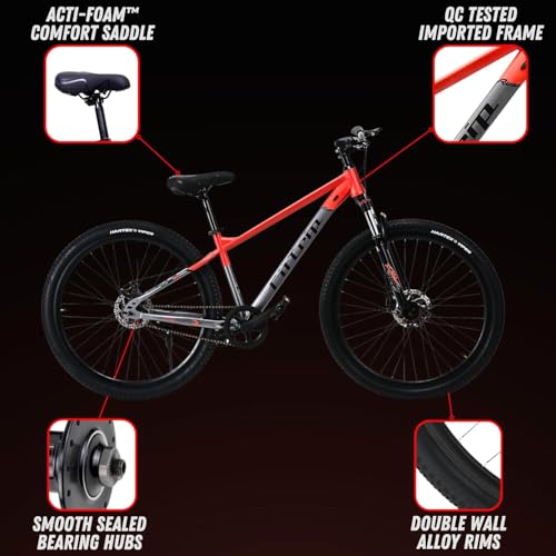Image of FitTrip Fox Rush 27.5T | Single Speed MTB | Jak 7 Dual Disk Brakes | Lockout Suspension I 1030 Alloy Frame w /Internal Cabling | Unisex (Rosso Red, 27.5)
