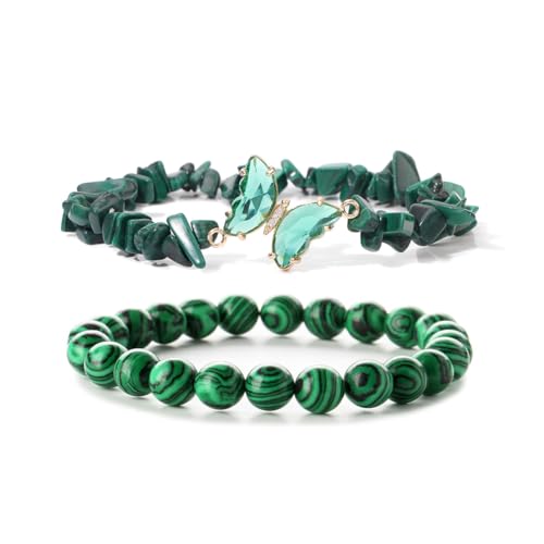 Image of COLORFUL BLING 2Pcs Natural Irregular Chip Stones Butterfly Bracelet Set Gemstone Healing Chakra Crystal Bracelet Reiki Yoga Bead Stretch Bracelet Jewelry Mediation Gifts