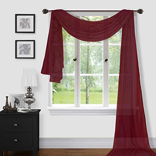 Sapphire Home 1pc Window Sheer Voile Scarf Valance, Decorative Sheer Valance for Window Home Decor, Solid Color, Valance (54"x216") Burgundy