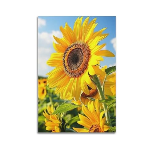 Décoration murale moderne tournesols dorés géante