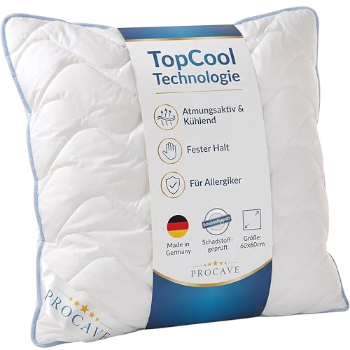 PROCAVE TopCool Kopfkissen Kochfest 60x60 cm, Qualitäts-Stepp-Kissen, atmungsaktives Allergiker Kissen, Winter- und Sommer-Kissen 100% aus Deutschland
