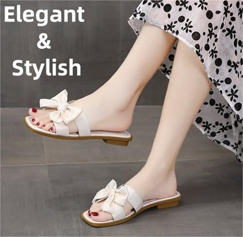 Women's Mule Sandals Slip On Chunky Low Heels With Bow Square Open Toe Shoes For Daily Outdoor3