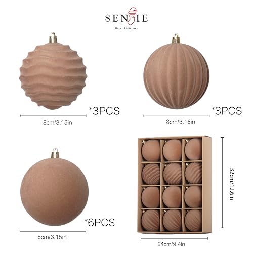 Image of Senjie Velvet Christmas Balls Flocked Christmas Tree 4inch Ornaments 9PCS Plastic Balls Xmas Hanging Ornaments Decoration Light Coffee