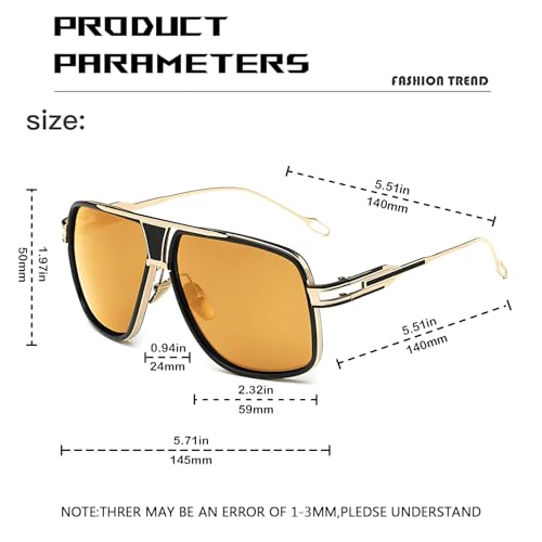 Image of Aviator Sunglasses for Men Retro Fashion Gold Oversized 70s shades | Disco Party Casual Lentes De Sol Hombre Large Big Designer 70s Outfits Sun Glasses Cool Metal Vintage Stylish Tinted Eyewear