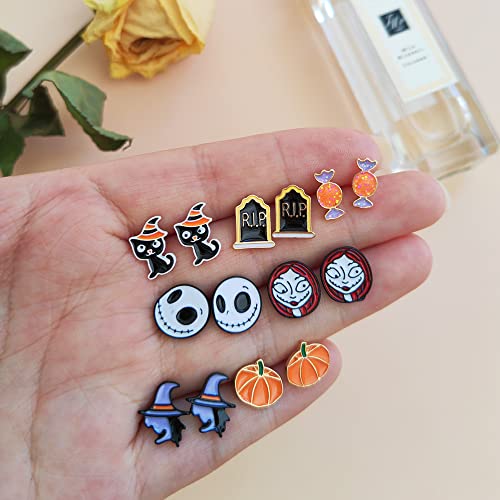 20 Pairs Hypoallergenic Halloween Earrings For Girls Cute Stud Earrings Sets Halloween Earrings For Women Teen Girls Pumpkin Spider Bat Black Cat Ghost Witch Candy Spooky Earrings Halloween Jewelry Fall Earring Set #TOP3