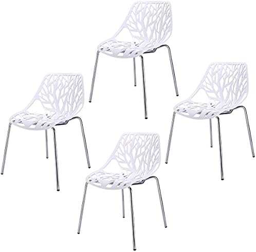 Sandinrayli Dining Chairs Set of 4, White Kitchen Chairs for Dining Room, Plastic Stackable Chairs, 30.7" Modern Chairs with Bird Nest for Kitchen, Waiting Room, Farmhouse