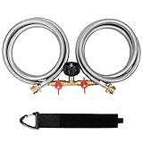 Propane Y Splitter Hose 2 Way Stainless Steel Braided Y Splitter CGA Propane Tank Converter Adapter Hose 5 FT Propane Hose Adapter 1lb to 20lb for QCC1/Type1 20lbs Tank, Camping Stove,Gas Grill,Heater