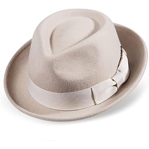 Fedora Hats for Men/Women, 100% Wool Felt Hat Mens Womens Gain Trilby Fedoras Hat with Grosgrain Band Cover