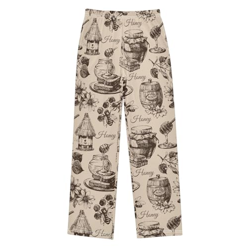 ZZXXB Retro Bee Honey Boys Long Pants Soft Trousers Elastic Waist Kids Lounge Bottoms with Pockets S-XL