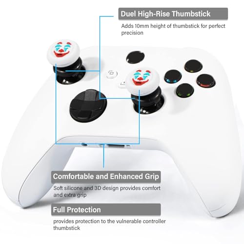Image of FPS Thumbstick Extender &Texture Rubber Silicone Grip Cover 2 Sets for Xbox Series X /S & Xbox One Controller(Joker White)