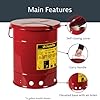 Justrite 6 Gallon Galvanized Steel Oily Waste Can, 16" x 12" Metal Oil Rag Safety Can with Hand Operated Self-Closing Lid for Oil Rag Disposal, Made in The USA, Red, 09110 #3