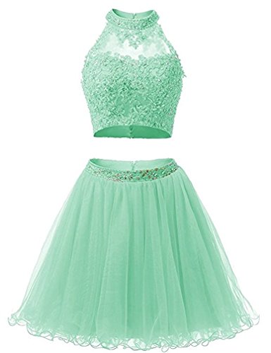 BessDress Two Piece Lace Bodice Short Homecoming Dresses Beads Prom Dresses BD134