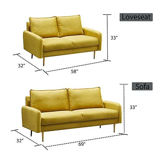 Instory Velvet Sofa Modern Couch Tufted Loveseat With Metal Legs For Living Room, Bedroom, Office, Playroom - Gold #TOP6