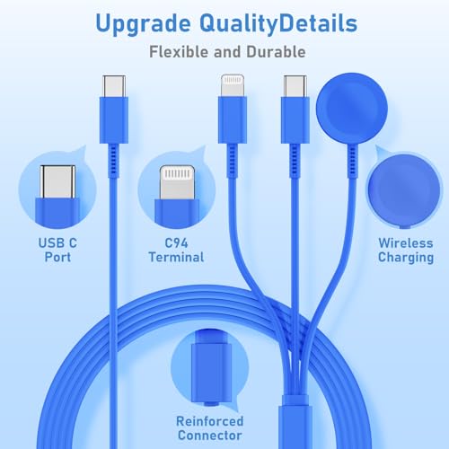 Image of for Apple Watch Charger Fast Charging,3 in 1 Multi Charger USB C Cable,iWatch Charger Cord 6FT for iWatch Ultra3 /2 /1 /SE 3 /2 Series 11 /10 /9 /8 /7 /6 /5 /4,for iPhone17 15 16 Pro Max /14 /13 /12 /11-Blue