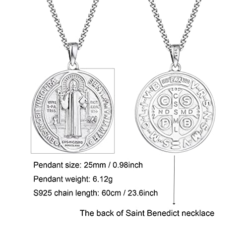 Saint Benedict Medal Necklace 925 Sterling Silver, Catholic st Benedict Jewelry Gift for Men Women2