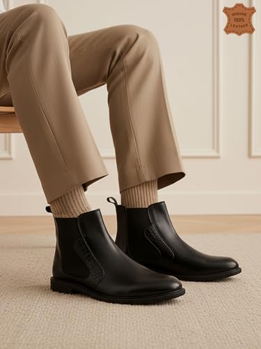 Image of Carlton London Men's Premium Leather Slip-On Solid Chelsea Boots