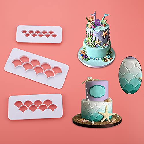 Runhiskii 9 Pieces Cake Mold Cookie Fondant Cutters, Geometric Biscuit Cutters For Birthday Cake Cupcake Decorating, Square & Hexagon Cookie Cutters, Mermaid Cake Fish Scale Fondant Cutters #TOP1