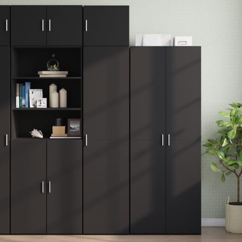Homgoday Armario Estrecho Madera de ingeniería Negro 45x42,5x225 cm, Mueble Columna de Baño, Mueble Baño, Armario Baño, Armario Alto Estrecho, Armario Multiusos, Estanterías Alto