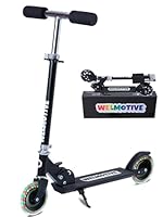 Welmotive Kinderroller mit LED Rädern Klappbarer Scooter aus Aluminium höhenverstellbar Tretroller für Kinder ab 3 Jahren bis 50 kg belastbar Geschenkidee für Geburtstag Weihnachten Schwarz