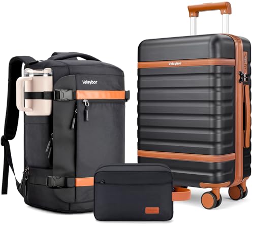 Luggage Sets 3 Piece with Spinner Wheels, Lightweight PC Hardside Suitcase with TSA Lock & YKK Zippers, 20 Inch Carry On Luggage with Travel Bag for Men and Women, Black image 7