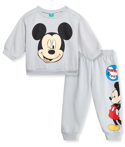 Disney Baby Boys' Jogger Set - 2 Piece Soft Fleece Crewneck Sweatshirt and Joggers for Boys - Cozy Baby Boy Clothes (12-24M)