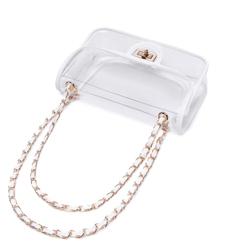 Image of Womens PVC Clear Purse Handbag with Chain Stadium Approved Clear Bag See Through Bag for Working and Concert