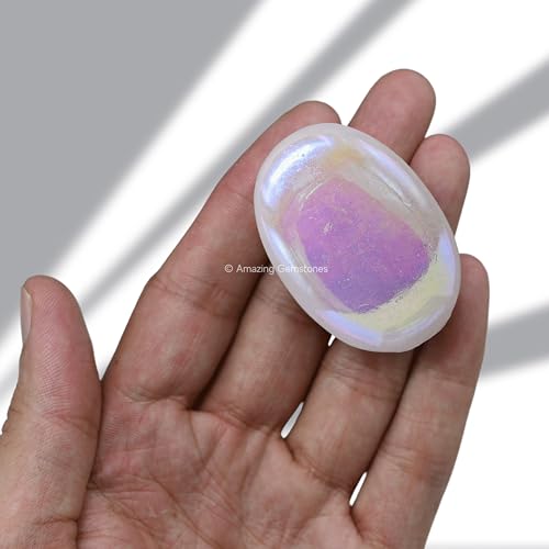 Image of Amazing Gemstone Angel Aura Quartz Crystals and Healing Stones - Large Palm Stone Crystals Piedra - Crystal for Good Luck, Positive Energy, Meditation - Unique Stocking Stuffers, Gifts for Women, Men