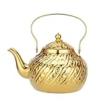 SANQIAHOME 2000ml stainless steel antique style teapot,with Infuser, thickened boiling kettle, lifting handle,Gold