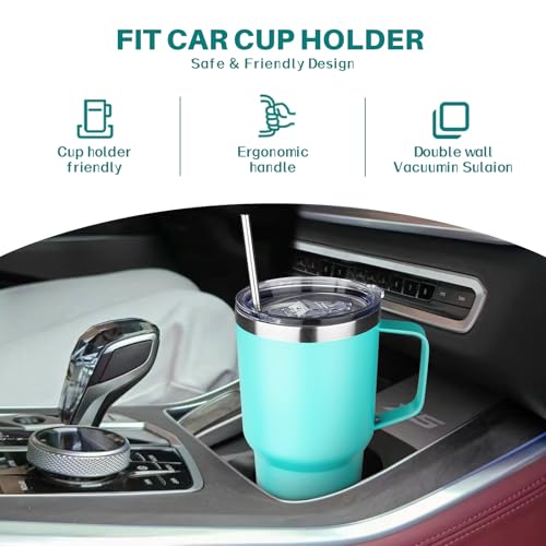 Image of 30 oz Tumbler with Handle, Stainless Steel Insulated Tumbler with Lid and Straw, Double Wall Vacuum Insulated Coffee Mug Tumbler, Insulated Coffee Thermal Cup for Cold and Hot (Mint Green)