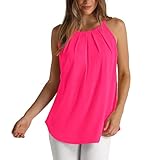 Crew Neck Tops for Women UK Sleeveless Solid Color Pleated Shirts Summer Casual Loose Fit Vest Going Out Blouse Red