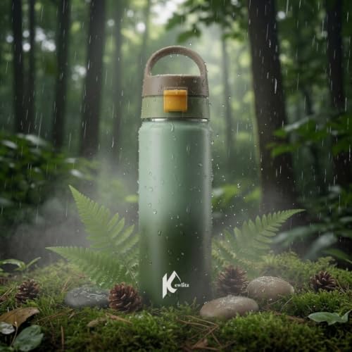 Image of Insulated Stainless Steel Water Bottle 24oz (Forest Green) - Double Wall Vacuum Wide Mouth Water Bottles with Carrying Lid - BPA Free Leak-Proof Flask for School, Sports & Travel