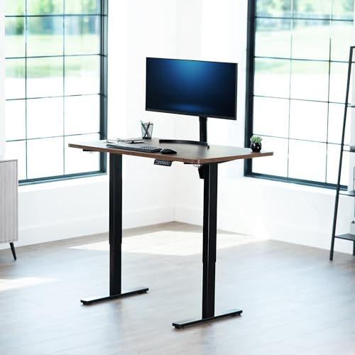 Image of VIVO Electric 48 x 30 in Rustic Standing Desk, Memory Height Adjustment, 1B Series, Holds 220 lbs, One-Piece Vintage Brown Top, Black Frame, DESK-KIT-1B5N