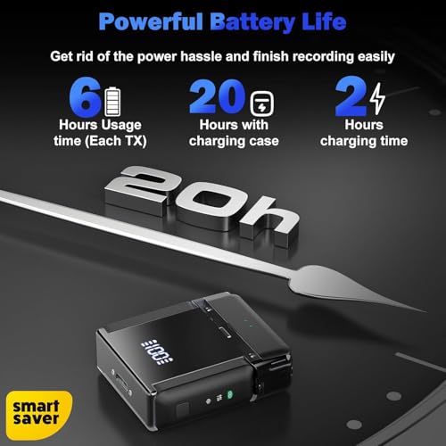 Image of Smart Saver Wireless 2 Microphone for iPhone iPad Android, Mini Lavalier Mic with Noise Cancellation, 20H Battery, Wireless Microphone for iPhone, Android, PC (2 mic + 2 Receiver + Charging Case)