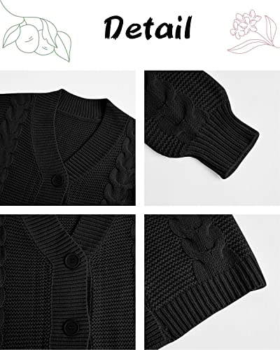 Image of Apbondy Girls Cable Knit Cardigans Button Down Long Sleeve Chunky Sweater Outerwear Black