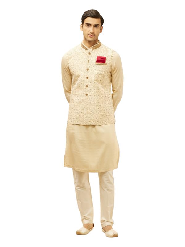 manyavar Men's Art Silk Bel Buti Embellished Jacket (1pc)-picture-36