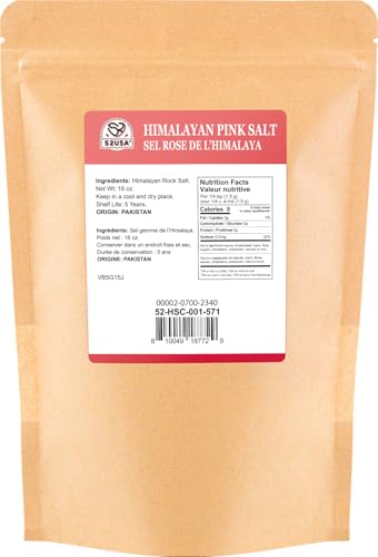 52USA Himalayan Pink Salt Coarse, Pink Himalayan Sea Salt, Coarse Grain 1 lb, Sea Salt for Grinder Refill, Himalayan Salt, Pink Salt, No Artificial Colors, No Additives, No Gluten, Kosher Certified