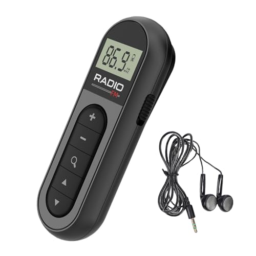 Hancaner Radio FM Portátil Radio Ligera con Clip Pantalla LCD Memoria de 30 Estaciones Tipo C Recargable para Trotar Caminar Actividades Al Aire Libre (Negra)