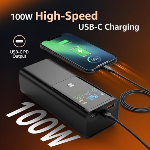 Image of Amazon Basics 20000mAh 100W Fast Charging Power Bank | 2 USB-C PD 3.0 + 1 USB-A QC 3.0 | Laptop, Tablet & Phone Charging | Digital Display | Black