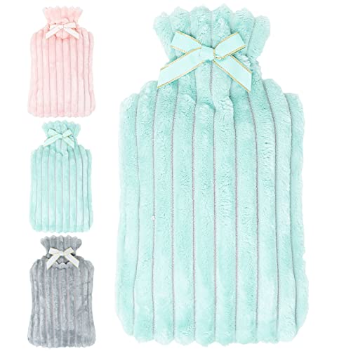 QILZO Wärmflasche mit 2 l, Wärmflasche mit weichem Frottee-Stoffbezug, waschbar, Hot Water Bottle Zufällige Farben Cover