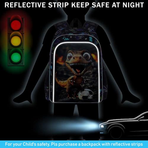 Image of 16 inch Dinosaur Backpack for Boy, 3Pcs Soccer Bookbag for Elementary Preschool Kindergarten, Kids School Backpacks with Lunch Box (Black)