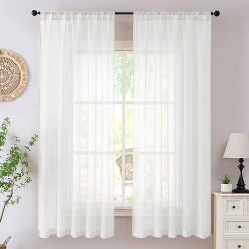 Amazon.com: Tollpiz White Sheer Curtain Short Bedroom Curtains Sheer ...