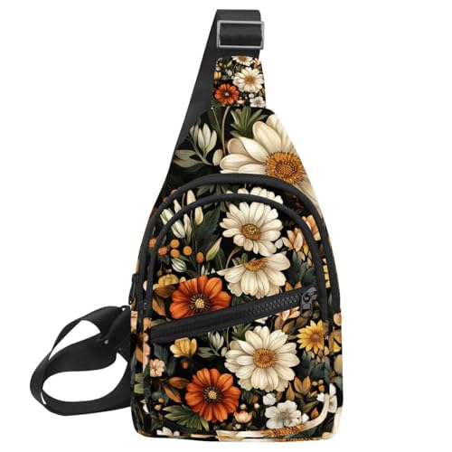 Mochila cruzada de flores retro riñonera ajustable que evita dolores de espalda