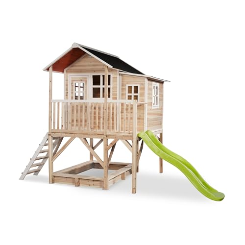 EXIT Toys Loft 550 Wooden Outdoor Playhouse with Extension & Sandbox - Waterproof Garden Wooden House for Children - Easy Assembly - 100% FSC Cedar Wood - 12.5x6.2x8.3ft - Natural
