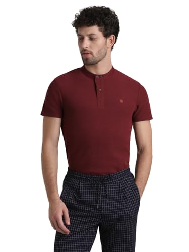 Image of Jack & Jones Men's Cotton Blend Henley Style Solid Slim Fit T-Shirt