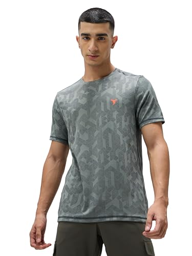 Image of TECHNOSPORT Men Polyester Regular Fit Half Sleeve Jacquard T-Shirt with Double Cool, Quick Dry & Anti Microbial for Sports, Running & Casual Use