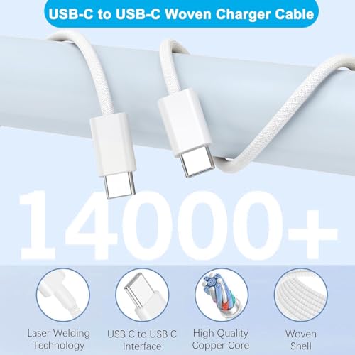 Image of iPhone 17 16 Charger Fast Charging,Apple iPhone USB C Fast Charger Block,6FT Type C USB C to C Woven Cable Cord for iPhone 17e /17 /17 Pro Max /17 Pro /Air /16 Pro Max /16 Pro /15 Pro Max,iPad Pro /Air /Mini